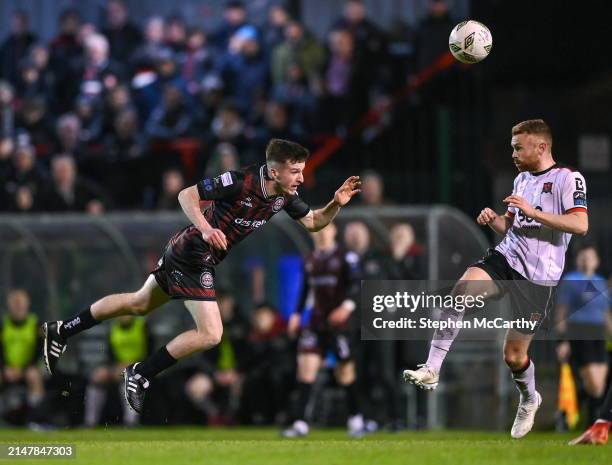 Dublin , Ireland - 15 April 2024; James McManus of Bohemians in action against Paul Doyle of Dundalk during the SSE Airtricity Men's Premier Division...