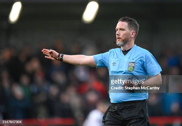 Dublin , Ireland - 15 April 2024; Referee Eoghan O'Shea during the SSE Airtricity Men's Premier Division match between Bohemians and Dundalk at...