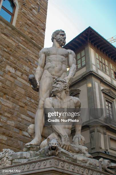 Street sculpture is on display in Florence, Italy, on August 16, 2007.