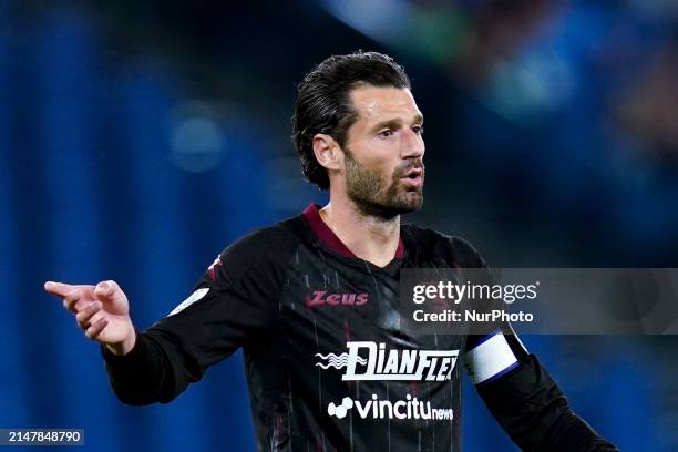 Antonio Candreva of US Salernitana gestures during the Serie A TIM match between SS Lazio and US Salernitana at Stadio Olimpico on April 12, 2024 in...
