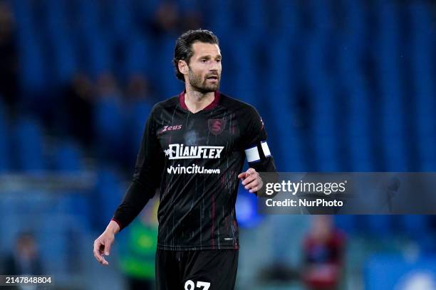 Antonio Candreva of US Salernitana looks on during the Serie A TIM match between SS Lazio and US Salernitana at Stadio Olimpico on April 12, 2024 in...