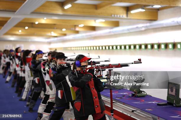 Athletes compete in the 10m air rifle mixed team qualification during Chateauroux National Tournament - 10/25/50 And Shotgun, Olympic Shooting Test...