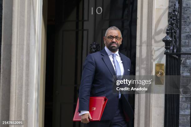 Home Secretary of the United Kingdom James Cleverly leaves the 10 Downing Street after attending the weekly Cabinet meeting in London, United Kingdom...