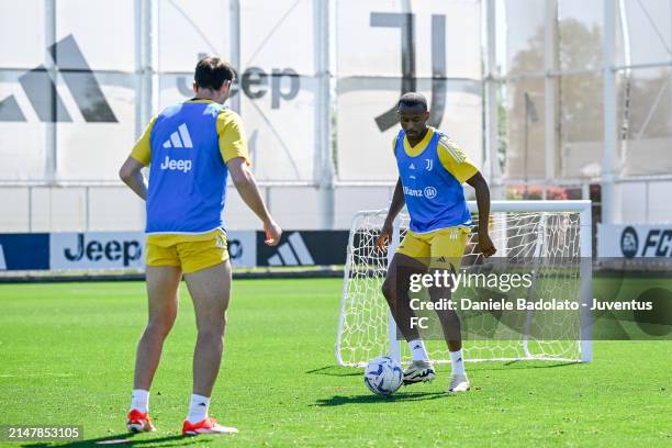 Tiago Djalo of Juventus during a training session at JTC on April 16, 2024 in Turin, Italy.