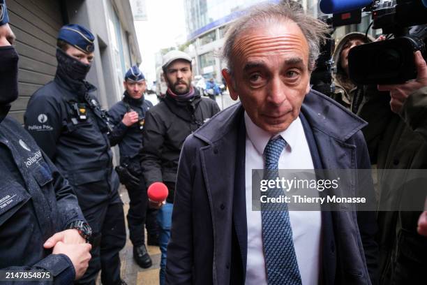 Leader of the nationalist political party Reconquête Eric Zemmour talks to media as he arrives for a discussion on Day 1 of The National Conservatism...