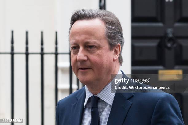 Secretary of State for Foreign, Commonwealth and Development Affairs Lord Cameron leaves 10 Downing Street after attending the weekly Cabinet meeting...