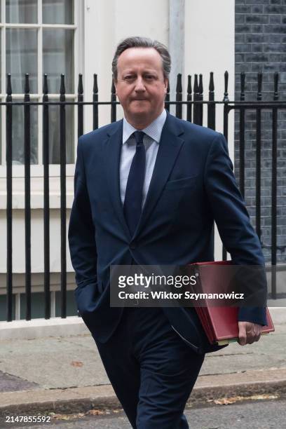 Secretary of State for Foreign, Commonwealth and Development Affairs Lord Cameron leaves 10 Downing Street after attending the weekly Cabinet meeting...