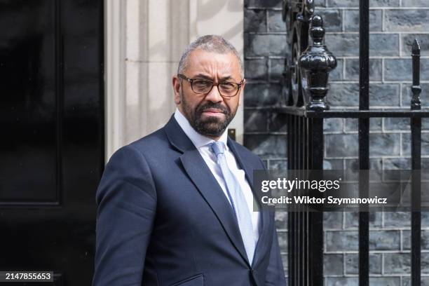 Secretary of State for the Home Department James Cleverly leaves 10 Downing Street after attending the weekly Cabinet meeting in London, United...