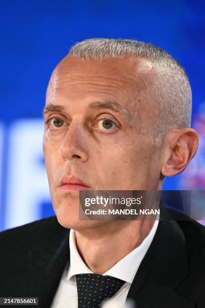 International Monetary Fund Monetary and Capital Markets Deputy Director, Fabio Natalucci, speaks during a press briefing as the IMF publishes its...