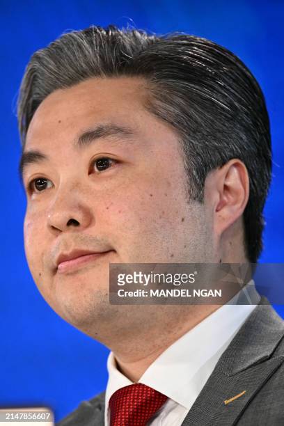 International Monetary Fund Monetary and Capital Markets Assistant Director, Jason Wu, speaks during a press briefing as the IMF publishes its Global...