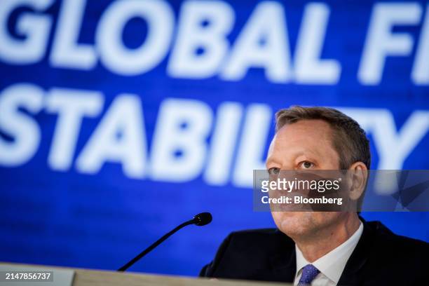 Tobias Adrian, director of monetary and capital market at the International Monetary Fund , during a global financial stability report news...
