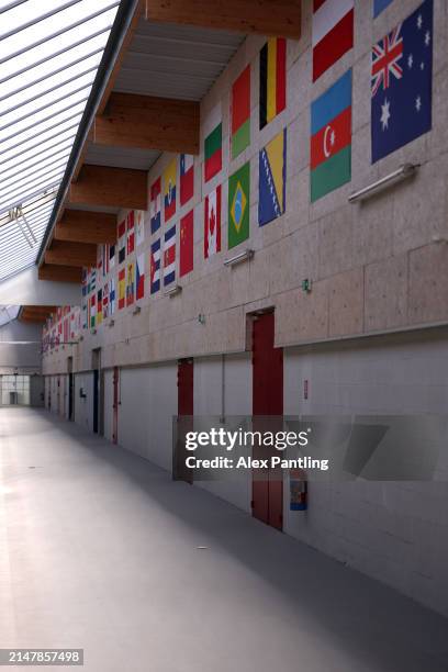 View inside a hallway during Chateauroux National Tournament - 10/25/50 And Shotgun, Olympic Shooting Test Event on April 09, 2024 in Chateauroux,...