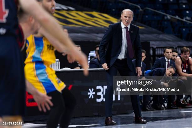 Head Coach Dusko Ivanovic of Baskonia Vitoria-Gasteiz reacts during the 2023/2024 Turkish Airlines EuroLeague, Play-in match between Maccabi Playtika...