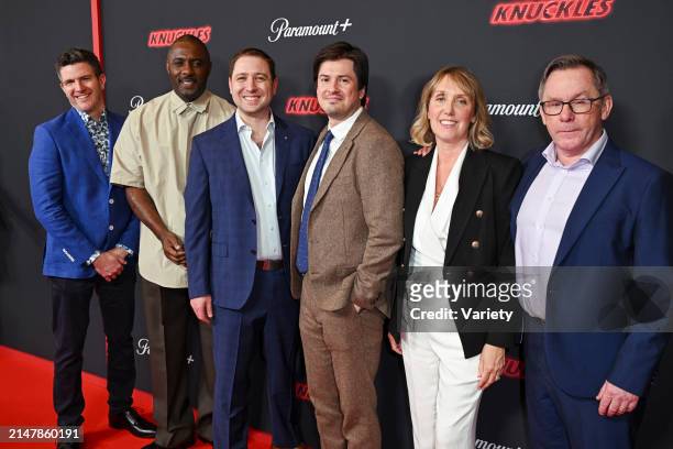 Jeff Fowler, Idris Elba, Toby Ascher, John Whittington, Samantha Waite and Tommy Gormley at the world premiere of "Knuckles" held at Odeon Luxe...