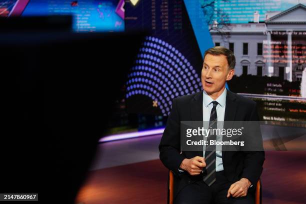Jeremy Hunt, UK chancellor of the exchequer, during a Bloomberg Television interview in New York, US, on Tuesday, April 16, 2024. Hunt said the...