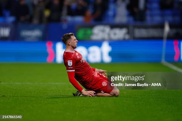 Jordan Shipley of Shrewsbury Town celebrates after scoring a goal to make it 1-2 during the Sky Bet League One match between Bolton Wanderers and...