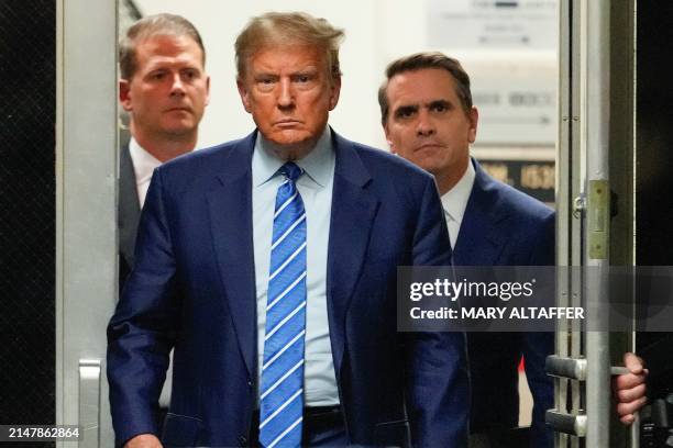 Former President Donald Trump returns to the courtroom on the second day of his trial for allegedly covering up hush money payments linked to...