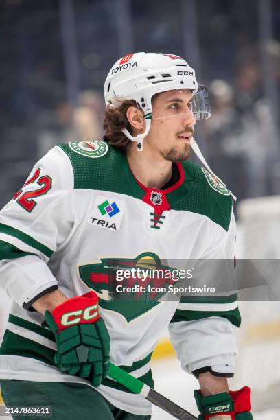 Minnesota Wild Center Marat Khusnutdinov skates in warm ups before a game between the Minnesota Wild and the Los Angeles Kings on April 15th, 2024 at...