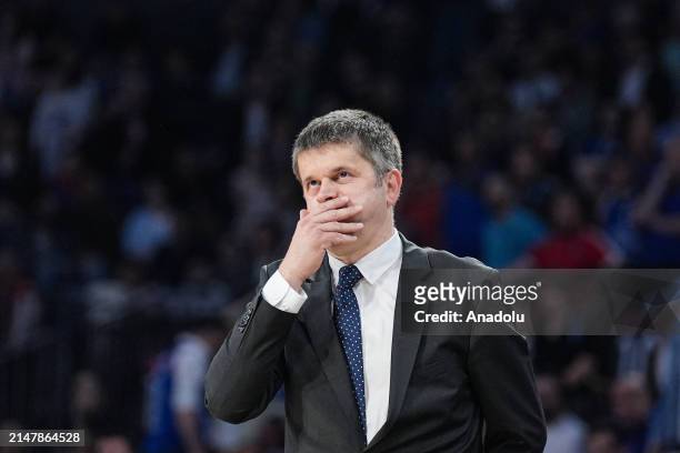 Head Coach of Anadolu Efes Tomislav Mijatovic follows the Turkish Airlines Euroleague play-in match between Anadolu Efes and Virtus Segafredo Bologna...