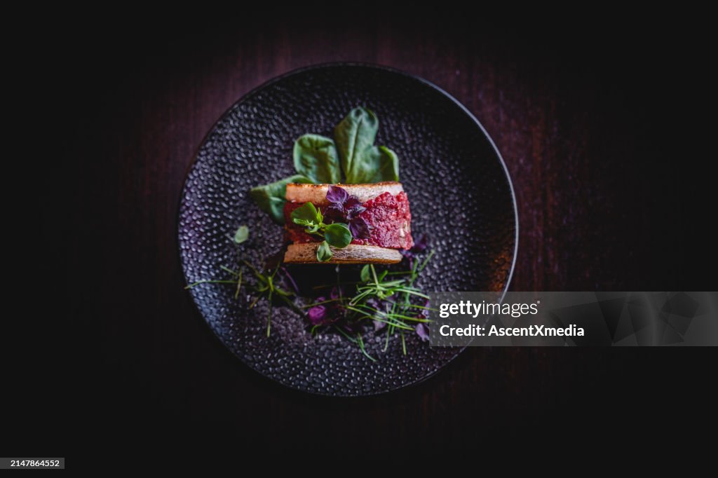 View of a meat based meal at restaurant