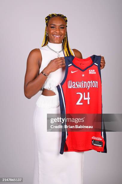 Aaliyah Edwards poses for a portrait after being drafted by the Washington Mystics during the 2024 WNBA Draft on April 15, 2024 at the Brooklyn...