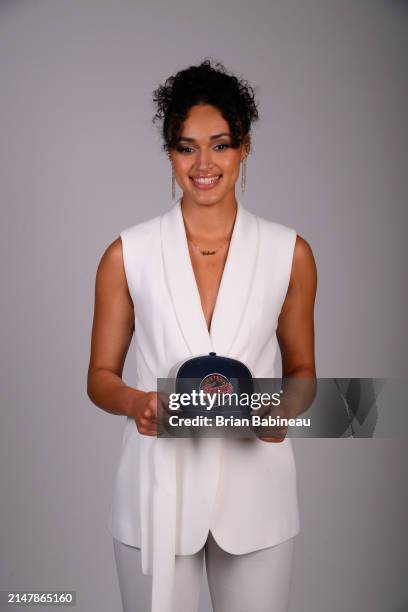 Celeste Taylor poses for a portrait after being drafted by the Indiana Fever during the 2024 WNBA Draft on April 14, 2024 at the Brooklyn Academy of...