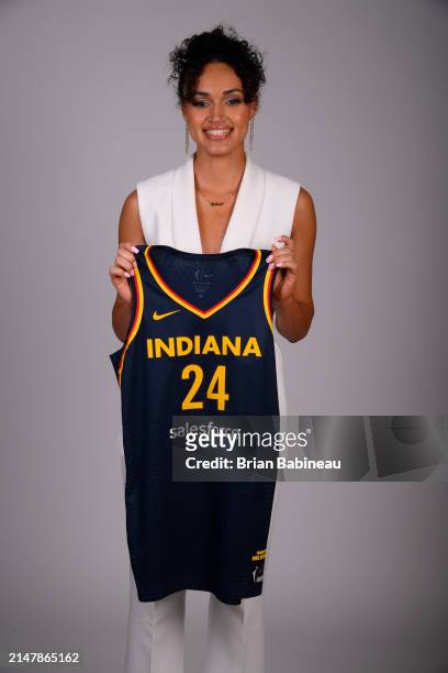 Celeste Taylor poses for a portrait after being drafted by the Indiana Fever during the 2024 WNBA Draft on April 14, 2024 at the Brooklyn Academy of...