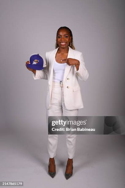 Charisma Osborne poses for a portrait after being drafted by the Phoenix Mercury during the 2024 WNBA Draft on April 14, 2024 at the Brooklyn Academy...