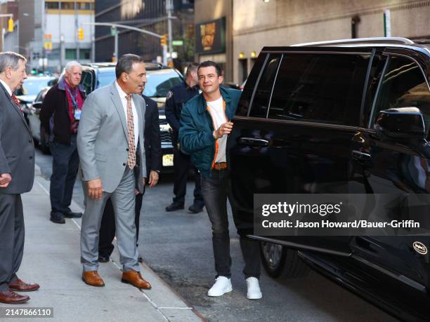 Orlando Bloom is seen arriving at "The Late Show With Stephen Colbert" on April 16, 2024 in New York City.