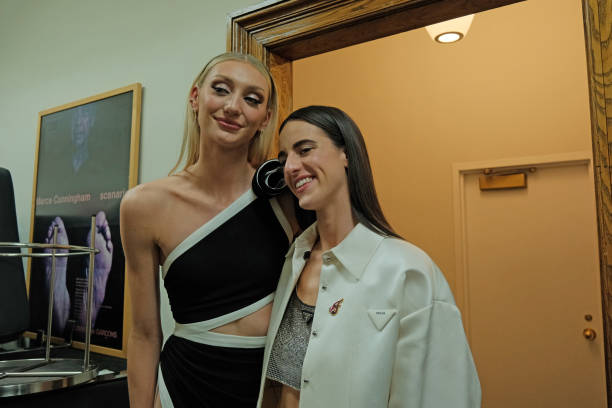 Cameron Brink and Caitlin Clark pose for a photo during the 2024 WNBA Draft on April 15, 2024 at the Brooklyn Academy of Music in Brooklyn, New York....