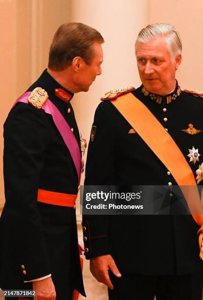 Kng Philippe and Queen Mathilde offer a state banquet in honour of Grand Duke Henri and Grand Duchess María Teresa of Luxembourg in the Castle of...