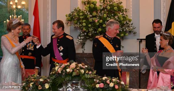 Kng Philippe and Queen Mathilde offer a state banquet in honour of Grand Duke Henri and Grand Duchess María Teresa of Luxembourg in the Castle of...