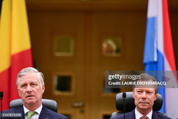 King Philippe - Filip of Belgium and Grand Duke Henri of Luxembourg pictured during the opening of the Economic Forum, on the second day of the...
