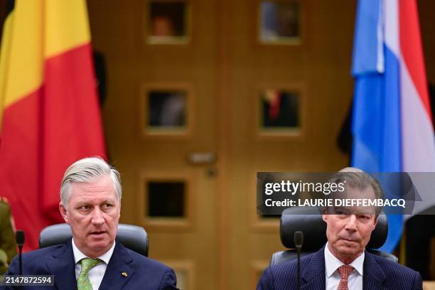 King Philippe of Belgium and Grand Duke Henri of Luxembourg attend the opening of the Economic Forum in Brussels on April 17, 2024. The Luxembourg...