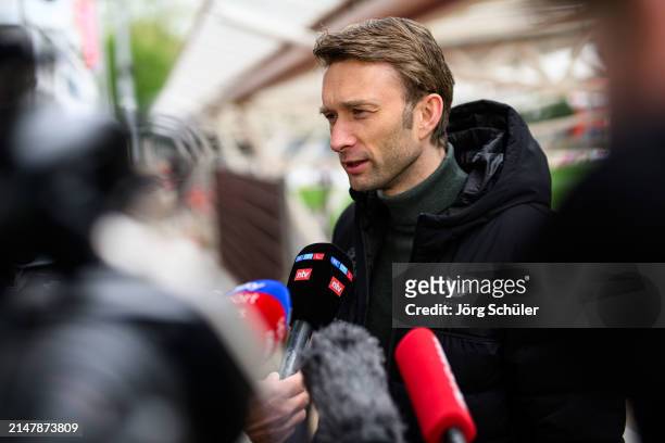 Sporting Director Simon Rolfes of Leverkusen ahead of their UEFA Europa League 2023/24 Quarter-Final second leg match against West Ham United FC at...
