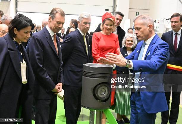 Kng Philippe and Queen Mathilde together with Grand Duke Henri of Luxembourg visit the Anglo Belgian Corporation in Ghent they are guided by Tim...