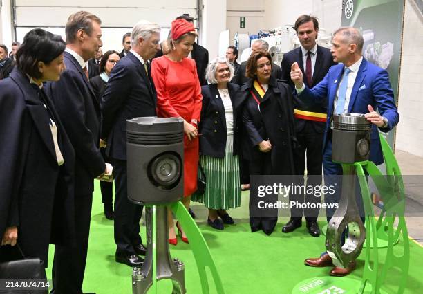 Kng Philippe and Queen Mathilde together with Grand Duke Henri of Luxembourg visit the Anglo Belgian Corporation in Ghent they are guided by Tim...