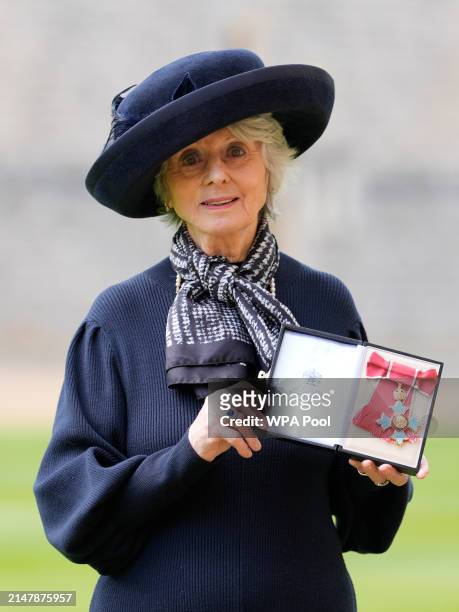 Diana Parkes after being made a Commander of the Order of the British Empire at an investiture ceremony at Windsor Castle on April 17, 2024 in...