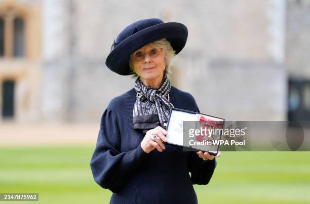 Diana Parkes after being made a Commander of the Order of the British Empire at an investiture ceremony at Windsor Castle on April 17, 2024 in...