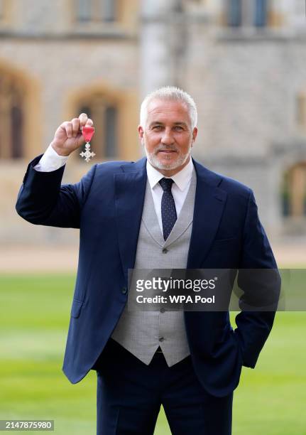 Paul Hollywood after being made a Member of the Order of the British Empire at an investiture ceremony at Windsor Castle on April 17, 2024 in...