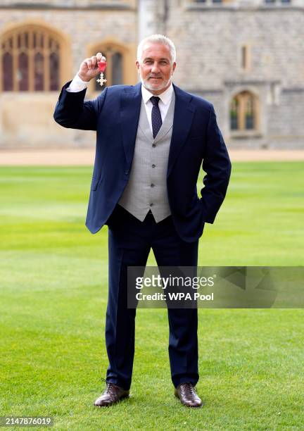 Paul Hollywood after being made a Member of the Order of the British Empire at an investiture ceremony at Windsor Castle on April 17, 2024 in...