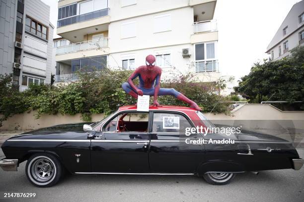 Burak Soylu, known for his 'Spider-Man' costume in the streets and parks of Antalya, takes a city tour to draw attention to the children who lost...