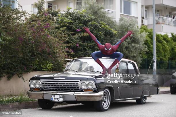 Burak Soylu, known for his 'Spider-Man' costume in the streets and parks of Antalya, takes a city tour to draw attention to the children who lost...