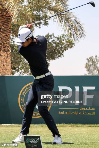 Hong Kong's Taichi Kho plays a shot during the Asian Tour Saudi Open golf tournament at the Riyadh Golf Club on April 17, 2024.