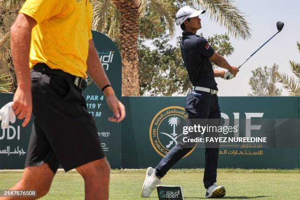 Hong Kong's Taichi Kho looks on after a shot during the Asian Tour Saudi Open golf tournament at the Riyadh Golf Club on April 17, 2024.