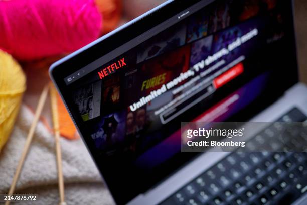 The Netflix website on a laptop arranged in the Queens borough of New York, US, on Tuesday, March 25, 2024. Netflix Inc. Is scheduled to release...