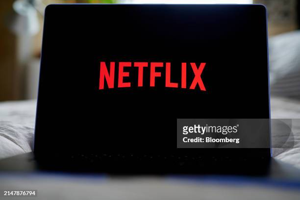 The Netflix logo on a laptop arranged in the Queens borough of New York, US, on Tuesday, March 26, 2024. Netflix Inc. Is scheduled to release...
