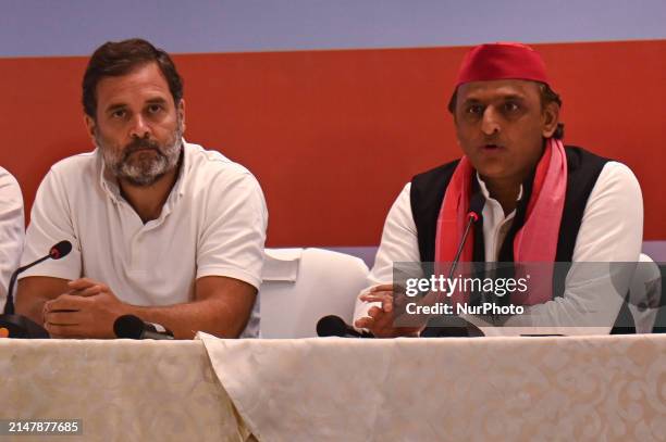 Rahul Gandhi, the main opposition leader of the Indian National Congress , is addressing a joint press conference with Samajwadi Party leader...