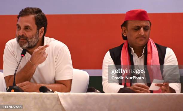 Rahul Gandhi, the main opposition leader of the Indian National Congress , is addressing a joint press conference with Samajwadi Party leader...