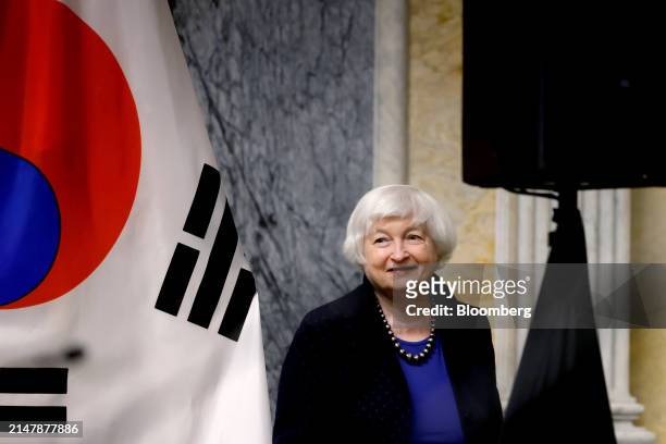Janet Yellen, US treasury secretary, arrives for a trilateral meeting with Shunichi Suzuki, Japan's finance minister, and Choi Sang-mok, South...